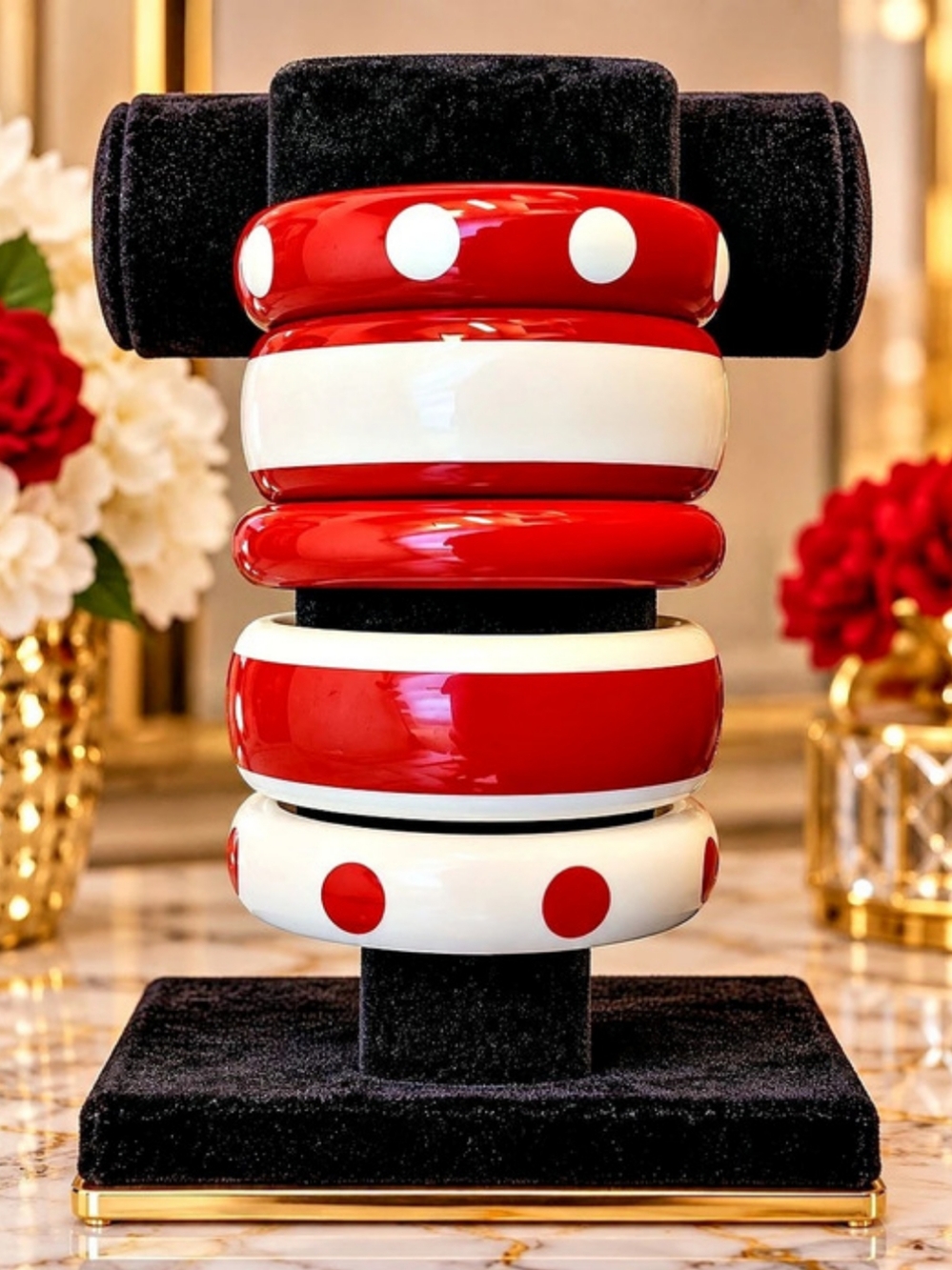 Red & White Polka Dot 5 Piece Bangle Set